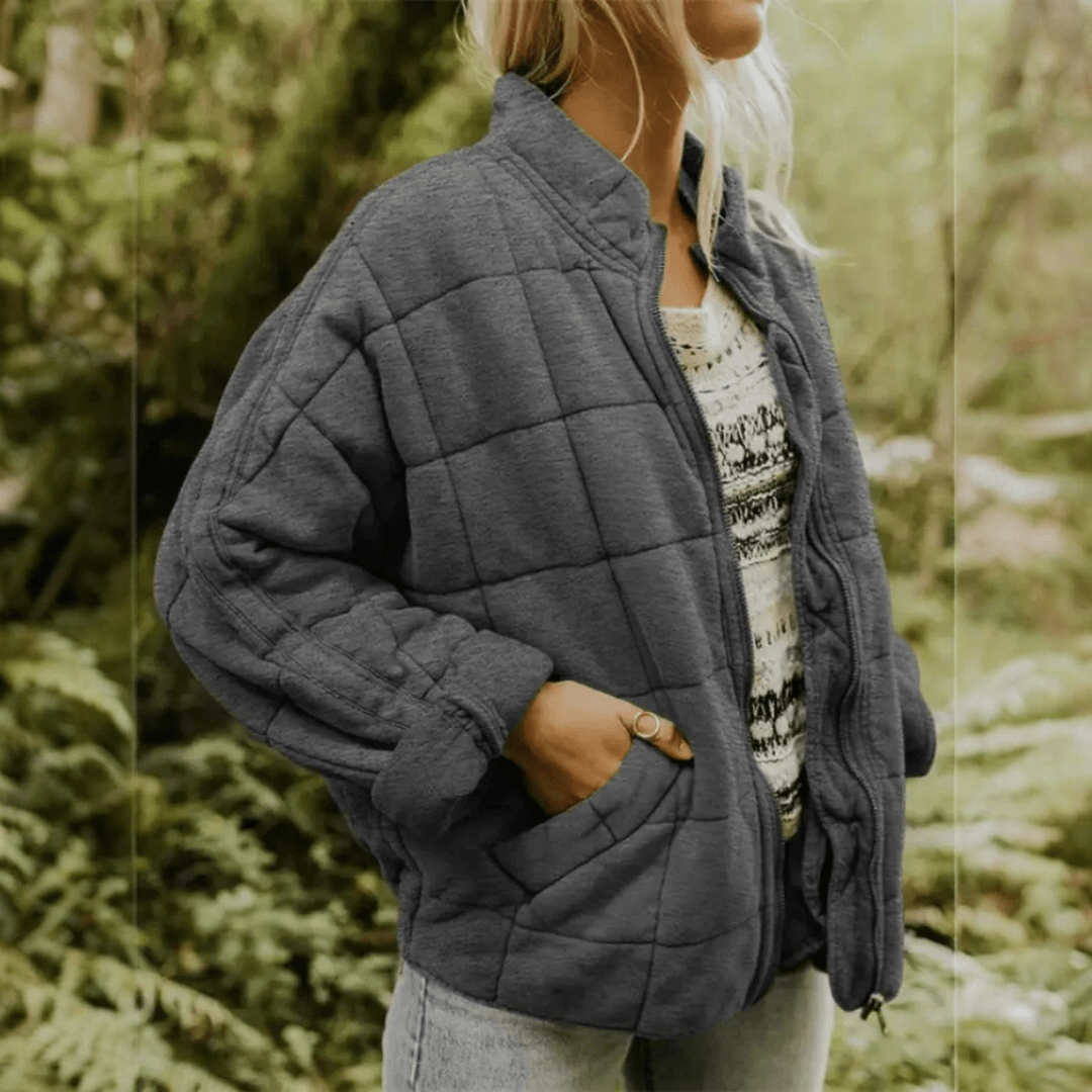 Joanna | Damska Pikowana Kurtka Przejściowa Oversize na Zamek