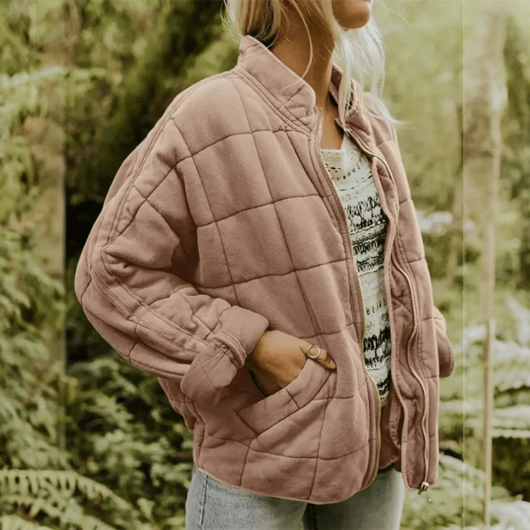 Joanna | Damska Pikowana Kurtka Przejściowa Oversize na Zamek