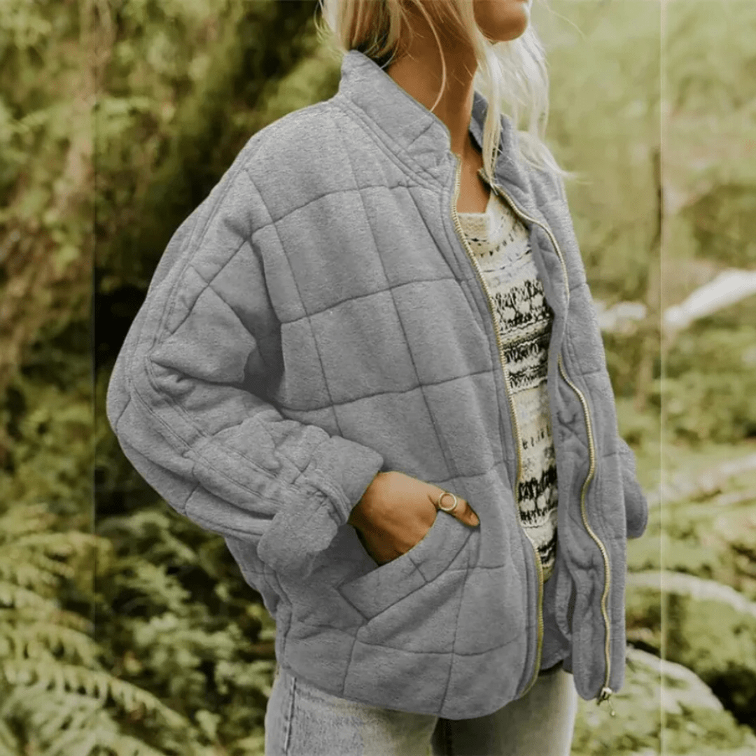 Joanna | Damska Pikowana Kurtka Przejściowa Oversize na Zamek
