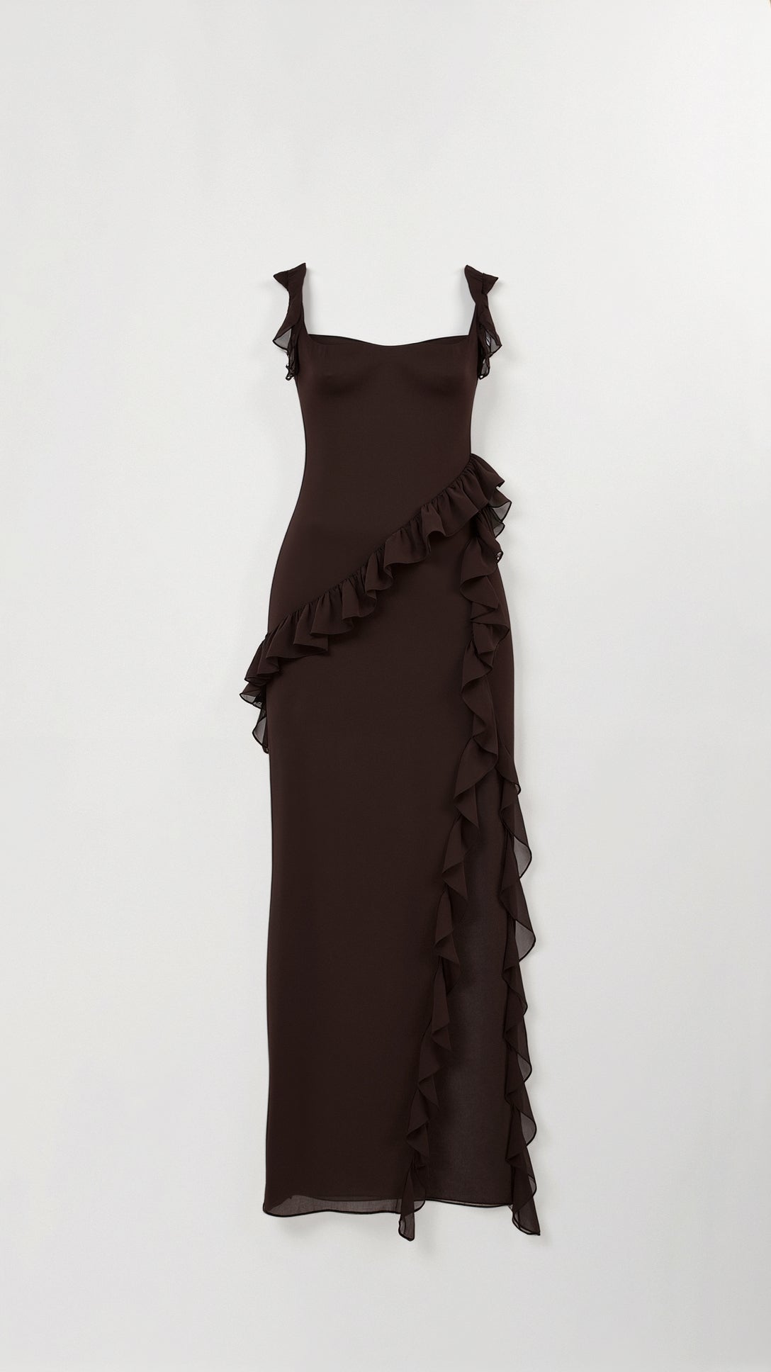 Kalina | Elegancka długa sukienka maxi z falbankami