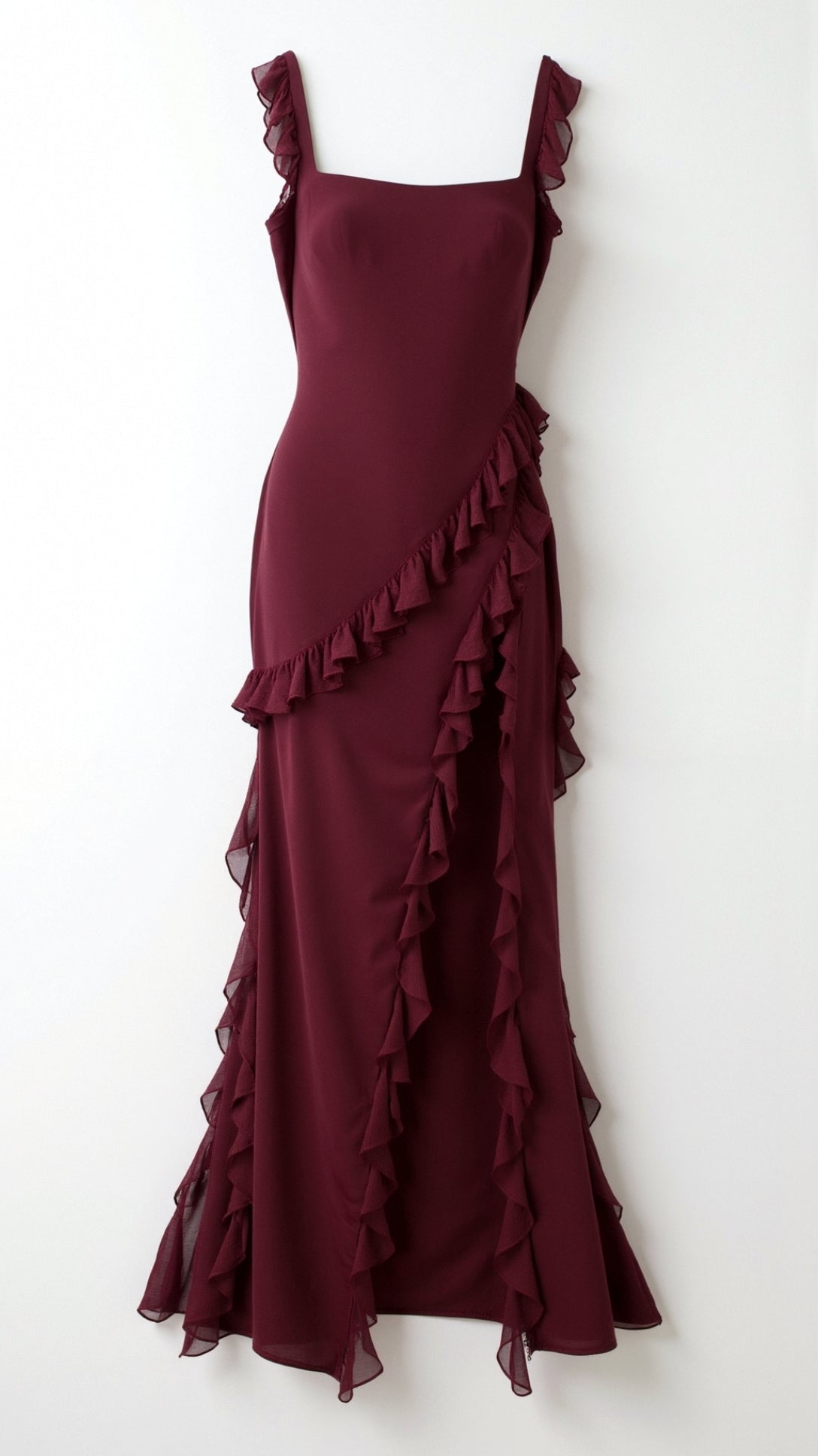 Kalina | Elegancka długa sukienka maxi z falbankami