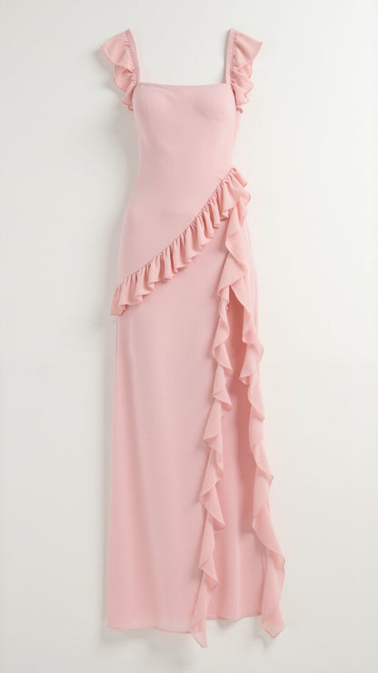 Kalina | Elegancka długa sukienka maxi z falbankami